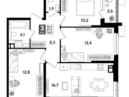 Продается 3-комнатная квартира ЖК DOGMA PARK (Догма парк), литера 19, 68.7  м², 9968370 рублей