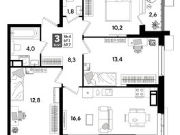 Продается 3-комнатная квартира ЖК DOGMA PARK (Догма парк), литера 19, 68.1  м², 9922170 рублей
