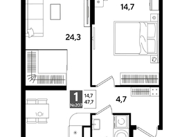 Продается 1-комнатная квартира ЖК DOGMA PARK (Догма парк), литера 19, 47.3  м², 8003160 рублей