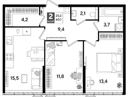 Продается 2-комнатная квартира ЖК DOGMA PARK (Догма парк), литера 19, 59.4  м², 9123840 рублей