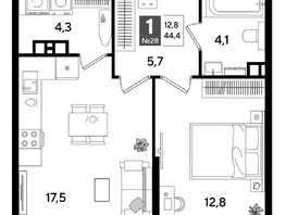 Продается 1-комнатная квартира ЖК DOGMA PARK (Догма парк), лит 20, 44.4  м&sup2;, 8187360 рублей