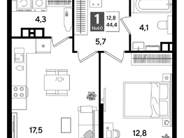 Продается 1-комнатная квартира ЖК ДОГМА ПАРК, лит 20, 44.1  м&sup2;, 8431920 рублей