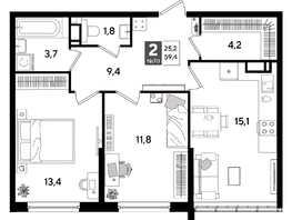 Продается 2-комнатная квартира ЖК DOGMA PARK (Догма парк), лит 20, 59.4 м², 9135720 рублей