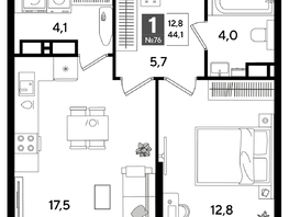 Продается 1-комнатная квартира ЖК DOGMA PARK (Догма парк), лит 20, 44.1  м², 7863030 рублей