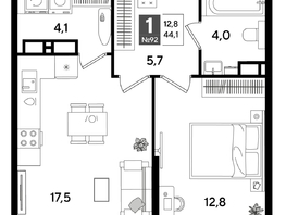 Продается 1-комнатная квартира ЖК ДОГМА ПАРК, лит 20, 43.6  м&sup2;, 8366840 рублей