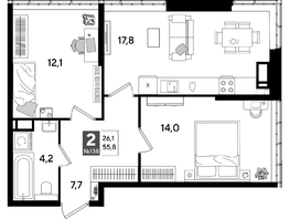Продается 2-комнатная квартира ЖК DOGMA PARK (Догма парк), лит 20, 55.8 м², 9034020 рублей