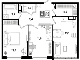 Продается 2-комнатная квартира ЖК ДОГМА ПАРК, лит 20, 59.4  м&sup2;, 9866340 рублей