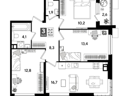 Продается 3-комнатная квартира ЖК DOGMA PARK (Догма парк), литера 18, 70  м², 10227000 рублей