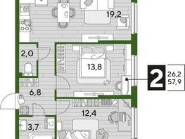 Продается 2-комнатная квартира ЖК DOGMA PARK (Догма парк), литера 21, 57.9  м², 9142410 рублей