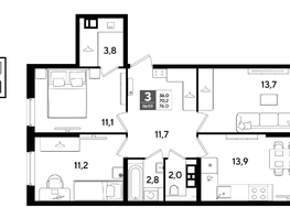 Продается 3-комнатная квартира ЖК DOGMA PARK (Догма парк), литера 21, 76  м&sup2;, 11248000 рублей
