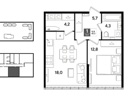 Продается 1-комнатная квартира ЖК DOGMA PARK (Догма парк), литера 22, 45  м&sup2;, 7960500 рублей