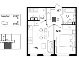 Продается 1-комнатная квартира ЖК DOGMA PARK (Догма парк), литера 22, 44.4  м&sup2;, 7912080 рублей