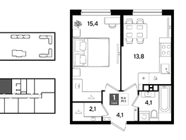 Продается 1-комнатная квартира ЖК DOGMA PARK (Догма парк), литера 22, 39.5  м&sup2;, 7291700 рублей