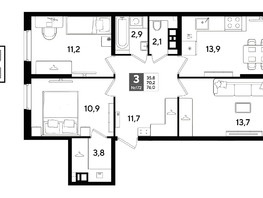 Продается 3-комнатная квартира ЖК DOGMA PARK (Догма парк), литера 22, 75.8  м&sup2;, 11218400 рублей