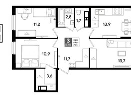 Продается 3-комнатная квартира ЖК DOGMA PARK (Догма парк), литера 22, 75.7  м&sup2;, 11249020 рублей