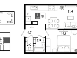 Продается 1-комнатная квартира ЖК DOGMA PARK (Догма парк), литера 22, 45.1  м&sup2;, 8149570 рублей