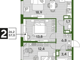 Продается 2-комнатная квартира ЖК DOGMA PARK (Догма парк), литера 22, 57  м², 8949000 рублей