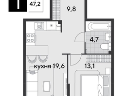 Продается 1-комнатная квартира ЖК Парк Победы 2, литера 19, 47.2  м², 8231681 рублей