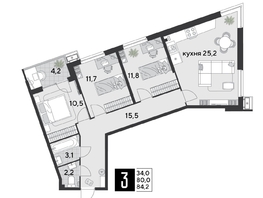 Продается 3-комнатная квартира ЖК Парк Победы 2, литера 21, 84.2  м², 11703800 рублей