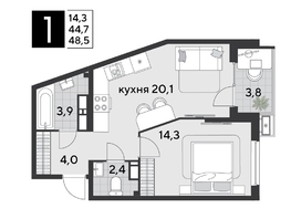 Продается 1-комнатная квартира ЖК Парк Победы 2, литера 21, 48.5  м&sup2;, 8734850 рублей