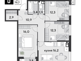 Продается 3-комнатная квартира ЖК Парк Победы 2, литера 21, 79.7  м², 11612290 рублей