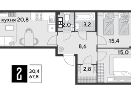 Продается 2-комнатная квартира ЖК Парк Победы 2, литера 21, 67.8  м², 10753080 рублей