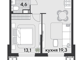 Продается 1-комнатная квартира ЖК Парк Победы 2, литера 21, 44.2  м², 7770361 рублей