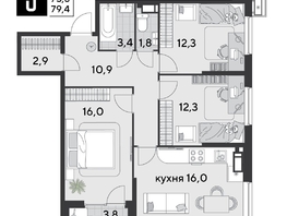 Продается 3-комнатная квартира ЖК Парк Победы 2, литера 21, 79.4  м², 11608280 рублей