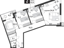 Продается 3-комнатная квартира ЖК Парк Победы 2, литера 28, 83.4  м&sup2;, 11534220 рублей