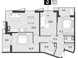 Продается 3-комнатная квартира ЖК Парк Победы 2, литера 28, 94.3  м², 13051120 рублей