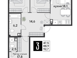 Продается 3-комнатная квартира ЖК Парк Победы 2, литера 30, 92.7  м&sup2;, 13181940 рублей