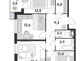 Продается 3-комнатная квартира ЖК Парк Победы 2, литера 28, 84.9  м², 11936940 рублей
