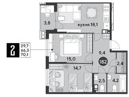 Продается 2-комнатная квартира ЖК Парк Победы 2, литера 6, 70.1  м², 10844470 рублей
