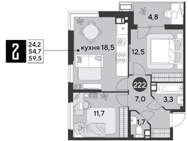 Продается 2-комнатная квартира ЖК Парк Победы 2, литера 6, 59.5  м&sup2;, 9942450 рублей