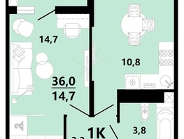 Продается 1-комнатная квартира ЖК Горячий, литера 1, 36.9  м², 5166000 рублей