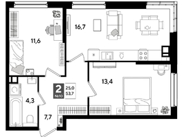 Продается 2-комнатная квартира ЖК DOGMA PARK (Догма парк), литера 16, 53.7  м², 8559780 рублей
