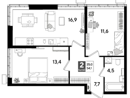 Продается 2-комнатная квартира ЖК DOGMA PARK (Догма парк), литера 16, 54.1  м², 8618130 рублей