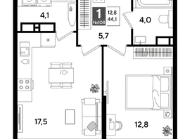 Продается 1-комнатная квартира ЖК DOGMA PARK (Догма парк), литера 19, 43.8  м², 7756980 рублей
