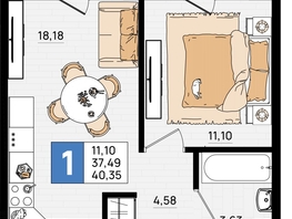 Продается 1-комнатная квартира ЖК Резиденция морей, корпус Е, 40.35  м², 8877000 рублей