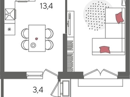 Продается 1-комнатная квартира ЖК Рекорд 2, литера 5, 41.6  м&sup2;, 10508160 рублей