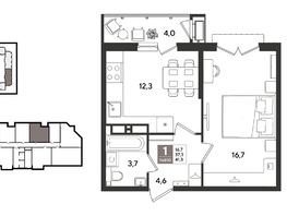 Продается 1-комнатная квартира ЖК Рекорд 2, литера 1, 41.2  м&sup2;, 10580160 рублей