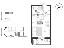 Продается Студия ЖК Рекорд 2, литера 3, 27.4  м&sup2;, 8546060 рублей