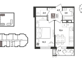 Продается 1-комнатная квартира ЖК Рекорд 2, литера 5, 41.4  м&sup2;, 10242360 рублей