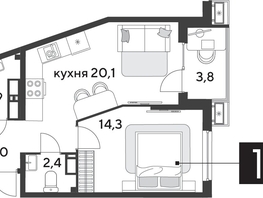 Продается 1-комнатная квартира ЖК Парк Победы 2, литера 28, 48.5  м², 8346850 рублей