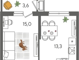 Продается 1-комнатная квартира ЖК Рекорд 2, литера 2, 41.3  м&sup2;, 10692570 рублей