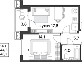 Продается 1-комнатная квартира ЖК Парк Победы 2, литера 28, 48.1  м², 8258770 рублей