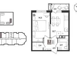 Продается 1-комнатная квартира ЖК Рекорд 2, литера 6, 41.6  м&sup2;, 10162880 рублей