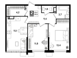 Продается 2-комнатная квартира ЖК DOGMA PARK (Догма парк), лит 20, 59.4  м², 9420840 рублей