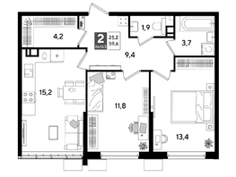 Продается 2-комнатная квартира ЖК DOGMA PARK (Догма парк), лит 20, 59.6  м&sup2;, 9404880 рублей