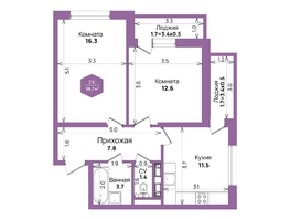 Продается 2-комнатная квартира ЖК Бауинвест, литера 6.1, 56.7  м&sup2;, 8891038 рублей